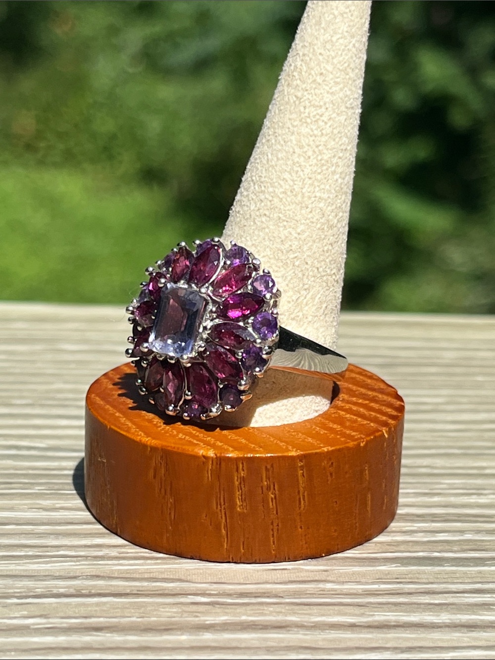 Vintage Purple Cluster Amethyst Gemstone Sterling Silver Cocktail Ring